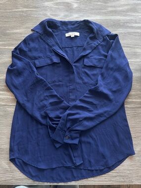 LOFT Navy Button-Front Utility Shirt